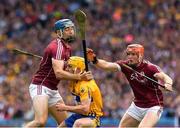 28 July 2018; Colm Galvin of Clare in action against Conor Whelan, right, and Conor Cooney of Galway during the GAA Hurling All-Ireland Senior Championship semi-final match between Galway and Clare at Croke Park in Dublin. Photo by Ray McManus/Sportsfile