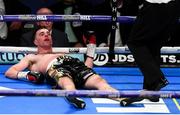 28 July 2018; Craig O'Brien after being knocked to the canvas during his Super-Welterweight contest with Anthony Fowler at The O2 Arena in London, England. Photo by Stephen McCarthy/Sportsfile