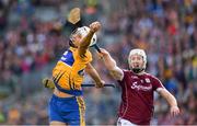 28 July 2018; Aron Shanagher of Clare catches the sliothar ahead of John Hanbury of Galway during the GAA Hurling All-Ireland Senior Championship semi-final match between Galway and Clare at Croke Park in Dublin. Photo by Ray McManus/Sportsfile