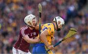 28 July 2018; Aron Shanagher of Clare catches the sliothar ahead of John Hanbury of Galway during the GAA Hurling All-Ireland Senior Championship semi-final match between Galway and Clare at Croke Park in Dublin. Photo by Ray McManus/Sportsfile