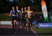 28 July 2018;  Kerry O'Flaherty of Newcastle & District A.C., Co. Down, right, Ellie Hartnett of U.C.D. A.C., Co. Dublin, centre, and Emma Mitchell of Queens University AC, Belfast,  competing in the Senior Women 1500m event during the Irish Life Health National Senior T&F Championships Day 1 at Morton Stadium in Santry, Dublin. Photo by Sam Barnes/Sportsfile