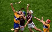 28 July 2018; Peter Duggan, left, and John Conlon of Clare in action against Paul Killeen, left, and Daithi Burke of Galway during the GAA Hurling All-Ireland Senior Championship semi-final match between Galway and Clare at Croke Park in Dublin. Photo by Ramsey Cardy/Sportsfile