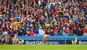 28 July 2018; All eyes on Jason Flynn of Galway as he takes a late free which after Hawk-Eye was adjudged to have gone wide during the GAA Hurling All-Ireland Senior Championship semi-final match between Galway and Clare at Croke Park in Dublin. Photo by Ray McManus/Sportsfile