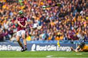 28 July 2018; David McInerney of Clare throws his hurl to block the shot from David Burke of Galway during the GAA Hurling All-Ireland Senior Championship semi-final match between Galway and Clare at Croke Park in Dublin. Photo by David Fitzgerald/Sportsfile