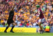 28 July 2018; David Burke of Galway appeals to referee James Owens after David McInerney of Clare threw a hurl to block his attempted shot during the GAA Hurling All-Ireland Senior Championship semi-final match between Galway and Clare at Croke Park in Dublin. Photo by David Fitzgerald/Sportsfile