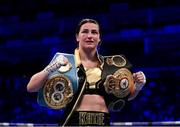 28 July 2018; Katie Taylor following her WBA & IBF World Lightweight Championship bout with Kimberly Connor at The O2 Arena in London, England. Photo by Stephen McCarthy/Sportsfile