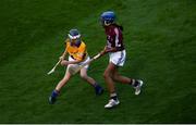 28 July 2018; Jade Gabbidon of Geevagh National School, Co. Sligo, representing Galway, in action against Emer Cunningham of St Ronan's Primary School, Recarson, Co. Tyrone, representing Clare, during the INTO Cumann na mBunscol GAA Respect Exhibition Go Games at the GAA Hurling All-Ireland Senior Championship semi-final match between Galway and Clare at Croke Park in Dublin. Photo by Ramsey Cardy/Sportsfile