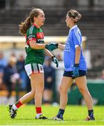 28 July 2018; Leona Ryder of Mayo shakes hands with Sinéad Aherne of Dublin after the TG4 All-Ireland Ladies Football Senior Championship qualifier Group 1 Round 3 match between Dublin and Mayo at Dr Hyde Park in Roscommon. Photo by Brendan Moran/Sportsfile