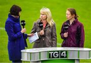 28 July 2018; TG4 presenter Gráine McElwain, left, with analysts Sorcha Furlong, centre, and Rena Buckley prior to the TG4 All-Ireland Ladies Football Senior Championship qualifier Group 1 Round 3 match between Dublin and Mayo at Dr Hyde Park in Roscommon. Photo by Brendan Moran/Sportsfile