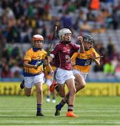 28 July 2018; Orin Burke, St Plunkett N.S., Athenry, Galway,  in action against Tom Fox, St malachy's PS, Chapel Lane, Armagh, representing Clare, and Donal Coughlan, Doon C.B.S, Limerick, representing Clare,  during the INTO Cumann na mBunscol GAA Respect Exhibition Go Games at the GAA Hurling All-Ireland Senior Championship semi-final match between Galway and Clare at Croke Park in Dublin. Photo by Ray McManus/Sportsfile