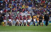 28 July 2018; The two teams march on before the INTO Cumann na mBunscol GAA Respect Exhibition Go Games at the GAA Hurling All-Ireland Senior Championship semi-final match between Galway and Clare at Croke Park in Dublin. Photo by Ray McManus/Sportsfile