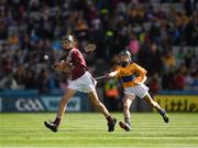 28 July 2018; Dan Ravenhill, Scoil Naomh Colmcille, Úibh Fhaili, representing Galway, in action against Donal Coughlan, Doon C.B.S, Limerick, representing Clare, during the INTO Cumann na mBunscol GAA Respect Exhibition Go Games at the GAA Hurling All-Ireland Senior Championship semi-final match between Galway and Clare at Croke Park in Dublin. Photo by Ray McManus/Sportsfile