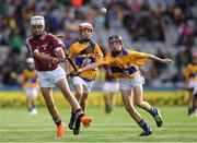 28 July 2018; Orin Burke, St Plunkett N.S., Athenry, Galway,  in action against Donal Coughlan, Doon C.B.S, Limerick, representing Clare, during the INTO Cumann na mBunscol GAA Respect Exhibition Go Games at the GAA Hurling All-Ireland Senior Championship semi-final match between Galway and Clare at Croke Park in Dublin. Photo by Ray McManus/Sportsfile