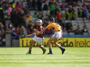 28 July 2018; David Hurley, Claremorris Boys National School, Mayo, representing Galway, in action against Donal Coughlan, Doon C.B.S, Limerick, representing Clare, during the INTO Cumann na mBunscol GAA Respect Exhibition Go Games at the GAA Hurling All-Ireland Senior Championship semi-final match between Galway and Clare at Croke Park in Dublin. Photo by Ray McManus/Sportsfile