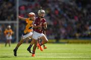 28 July 2018; Orin Burke, St Plunkett N.S., Athenry, Galway,  in action against Tom Fox, St malachy's PS, Chapel Lane, Armagh, representing Clare, during the INTO Cumann na mBunscol GAA Respect Exhibition Go Games at the GAA Hurling All-Ireland Senior Championship semi-final match between Galway and Clare at Croke Park in Dublin. Photo by Ray McManus/Sportsfile