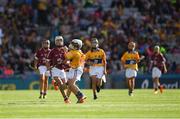 28 July 2018; John Dougan, St Michael's PS, Belfast, representing Clare, in action against Orin Burke, St Plunkett N.S., Athenry, Galway, during the INTO Cumann na mBunscol GAA Respect Exhibition Go Games at the GAA Hurling All-Ireland Senior Championship semi-final match between Galway and Clare at Croke Park in Dublin. Photo by Ray McManus/Sportsfile
