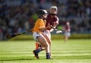 28 July 2018; Donal Coughlan, Doon C.B.S, Limerick, representing Clare, in action against Orin Burke, St Plunkett N.S., Athenry, Galway, during the INTO Cumann na mBunscol GAA Respect Exhibition Go Games at the GAA Hurling All-Ireland Senior Championship semi-final match between Galway and Clare at Croke Park in Dublin. Photo by Ray McManus/Sportsfile