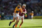 28 July 2018; Donal Coughlan, Doon C.B.S, Limerick, representing Clare, in action against Orin Burke, St Plunkett N.S., Athenry, Galway, during the INTO Cumann na mBunscol GAA Respect Exhibition Go Games at the GAA Hurling All-Ireland Senior Championship semi-final match between Galway and Clare at Croke Park in Dublin. Photo by Ray McManus/Sportsfile