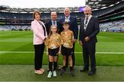 29 July 2018; Referee Aoife Byrne, Rosegreen National School, Cashel, Co. Tipperary, and Niall Deely, St Peter and Pauls Primary School, Clonmel, Co. Tipperary and  ahead of the INTO Cumann na mBunscol GAA Respect Exhibition Go Games at the GAA Hurling All-Ireland Senior Championship semi-final match between Cork and Limerick at Croke Park in Dublin. Photo by Ramsey Cardy/Sportsfile