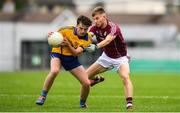29 July 2018; Conor Carrig of Clare in action against Éanna McCormack of Galway during the Electric Ireland GAA Football All-Ireland Minor Championship Quarter-Final between Galway and Clare at Bord Na Mona O'Connor Park in Tullamore, Co Offaly. Photo by Harry Murphy/Sportsfile