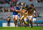 29 July 2018; Cian O'Farrell of Tipperary shoots under pressure from Cian Kenny, centre, and Conor Kelly of Kilkenny during the Electric Ireland GAA Hurling All-Ireland Minor Championship Semi-Final match between Tipperary and Kilkenny at Croke Park, Dublin. Photo by Piaras Ó Mídheach/Sportsfile