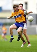 29 July 2018; Cian McDonough of Clare in action against Tony Gill of Galway during the Electric Ireland GAA Football All-Ireland Minor Championship Quarter-Final between Galway and Clare at Bord Na Mona O'Connor Park in Tullamore, Co Offaly. Photo by Harry Murphy/Sportsfile
