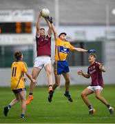 29 July 2018; Liam Judge of Galway in action against Pádraic O'Donoghue of Clare during the Electric Ireland GAA Football All-Ireland Minor Championship Quarter-Final between Galway and Clare at Bord Na Mona O'Connor Park in Tullamore, Co Offaly. Photo by Harry Murphy/Sportsfile
