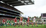 29 July 2018; Both teams parade ahead of the GAA Hurling All-Ireland Senior Championship semi-final match between Cork and Limerick at Croke Park in Dublin. Photo by Ramsey Cardy/Sportsfile