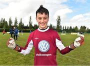 29 July 2018; Rian Hogan of Crumlin United celebrates following his side's victory in the final against St Kevin's, in which he saved three penalties, during Ireland's premier underaged soccer tournament, the Volkswagen Junior Masters. The competition sees U13 teams from around Ireland compete for the title and a €2,500 prize for their club, over the days of July 28th and 29th, at AUL Complex in Dublin. Photo by Seb Daly/Sportsfile