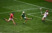 29 July 2018; Aaron Gillane of Limerick has a shot on goal despite the best efforts of Colm Spillane and Anthony Nash of Cork during the GAA Hurling All-Ireland Senior Championship semi-final match between Cork and Limerick at Croke Park in Dublin. Photo by Brendan Moran/Sportsfile