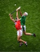 29 July 2018; Kyle Hayes of Limerick contests a high ball with Christopher Joyce of Cork during the GAA Hurling All-Ireland Senior Championship semi-final match between Cork and Limerick at Croke Park in Dublin. Photo by Brendan Moran/Sportsfile