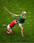 29 July 2018; Kyle Hayes of Limerick catches the sliothar ahead of Christopher Joyce of Cork during the GAA Hurling All-Ireland Senior Championship semi-final match between Cork and Limerick at Croke Park in Dublin. Photo by Brendan Moran/Sportsfile