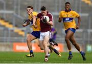 29 July 2018; Cathal Sweeney of Galway in action against Gavin D'Auria and Chibby Okoye of Clare during the Electric Ireland GAA Football All-Ireland Minor Championship Quarter-Final between Galway and Clare at Bord Na Mona O'Connor Park in Tullamore, Co Offaly. Photo by Harry Murphy/Sportsfile