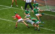 29 July 2018; Limerick goalkeeper Nickie Quaid of Limerick makes a save from Seamus Harnedy of Cork in the final moments of the GAA Hurling All-Ireland Senior Championship semi-final match between Cork and Limerick at Croke Park in Dublin. Photo by Brendan Moran/Sportsfile