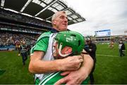 29 July 2018; Limerick manager John Kiely is lifted in celebration by Shane Dowling following the GAA Hurling All-Ireland Senior Championship semi-final match between Cork and Limerick at Croke Park in Dublin. Photo by Stephen McCarthy/Sportsfile