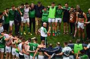 29 July 2018; Limerick manager John Kiely speaks to his players following the GAA Hurling All-Ireland Senior Championship semi-final match between Cork and Limerick at Croke Park in Dublin. Photo by Brendan Moran/Sportsfile