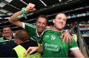 29 July 2018; Shane Dowling of Limerick is congratulated by Limerick supporter Ger Murnane following the GAA Hurling All-Ireland Senior Championship semi-final match between Cork and Limerick at Croke Park in Dublin. Photo by Stephen McCarthy/Sportsfile