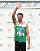 29 July 2018; Thomas Barr of Ferrybank A.C., Co. Waterford, acknowledges the crowd before being presented with his medal after winning the Senior Men 400mH event during the Irish Life Health National Senior T&F Championships Day 2 at Morton Stadium in Santry, Dublin. Photo by Sam Barnes/Sportsfile