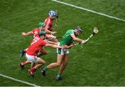 29 July 2018; Gearóid Hegarty of Limerick under pressure from Mark Coleman, Eoin Cadogan and Sean O'Donoghue of Cork during the GAA Hurling All-Ireland Senior Championship semi-final match between Cork and Limerick at Croke Park in Dublin. Photo by Brendan Moran/Sportsfile