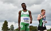 29 July 2018; Brandon Arrey of Blarney/Inniscara AC, Co Cork, reacts after finishing second in the Senior Men's 400m event during the Irish Life Health National Senior T&F Championships Day 2 at Morton Stadium in Santry, Dublin. Photo by Sam Barnes/Sportsfile