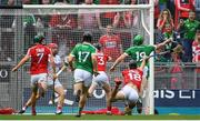 29 July 2018; Shane Dowling of Limerick attempts to strike the sliothar as he is fouled, in the square, by Mark Ellis of Cork during the GAA Hurling All-Ireland Senior Championship semi-final match between Cork and Limerick at Croke Park in Dublin Photo by Ramsey Cardy/Sportsfile