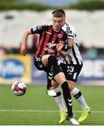 29 July 2018; Daniel Kelly of Bohemians  in action against Dean Jarvis of Dundalk during the SSE Airtricity League Premier Division match between Dundalk and Bohemians at Oriel Park in Dundalk, Co Louth. Photo by Oliver McVeigh/Sportsfile