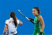 29 July 2018; Anna O’Flanagan of Ireland queries a call by the officials during the Women's Hockey World Cup Finals Group B match between England and Ireland at Lee Valley Hockey Centre, QE Olympic Park in London, England. Photo by Craig Mercer/Sportsfile
