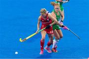 29 July 2018; Zoe Wilson of Ireland puts pressure on Alex Danson of England during the Women's Hockey World Cup Finals Group B match between England and Ireland at Lee Valley Hockey Centre, QE Olympic Park in London, England. Photo by Craig Mercer/Sportsfile