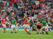 29 July 2018; Holly Wall, Newtown Dunleckney, Carlow, representing Cork, in action against Neasa Codd, Scoil Treasa, Firhouse, Co. Dublin, representing Limerick,  during the INTO Cumann na mBunscol GAA Respect Exhibition Go Games at the GAA Hurling All-Ireland Senior Championship semi-final match between Cork and Limerick at Croke Park in Dublin. Photo by Ray McManus/Sportsfile