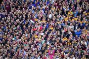 28 July 2018; Galway supporters, to the left, celebrate a score during the GAA Hurling All-Ireland Senior Championship semi-final match between Galway and Clare at Croke Park in Dublin. Photo by Ray McManus/Sportsfile