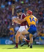 28 July 2018; Aidan Harte of Galway is tackled by Jack Browne of Clare during the GAA Hurling All-Ireland Senior Championship semi-final match between Galway and Clare at Croke Park in Dublin. Photo by Ray McManus/Sportsfile