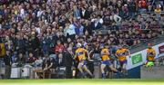 28 July 2018; Patrick O'Connor of Clare leads out the players for the second half during the GAA Hurling All-Ireland Senior Championship semi-final match between Galway and Clare at Croke Park in Dublin. Photo by Ray McManus/Sportsfile