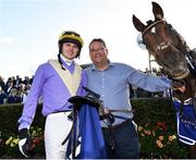 30 July 2018; Jockey Aubrey McMahon with father and owener Luke after winning the Connacht Hotel (Q.R.) Handicap on Uradel during the Galway Races Summer Festival 2018, in Ballybrit, Galway. Photo by Seb Daly/Sportsfile