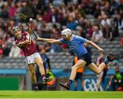 28 July 2018; Dean Reilly of Galway in action against Kevin Byrne of Dublin during the Electric Ireland GAA Hurling All-Ireland Minor Championship Semi-Final match between Dublin and Galway at Croke Park in Dublin. Photo by Ray McManus/Sportsfile